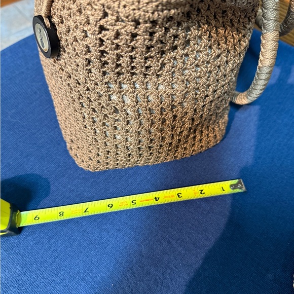 THE SAK Crochet Shoulder Bag | Tan & White | Leather Trim Handles - Picture 9 of 10